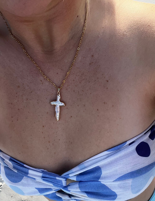 Baroque Pearl Cross Necklace