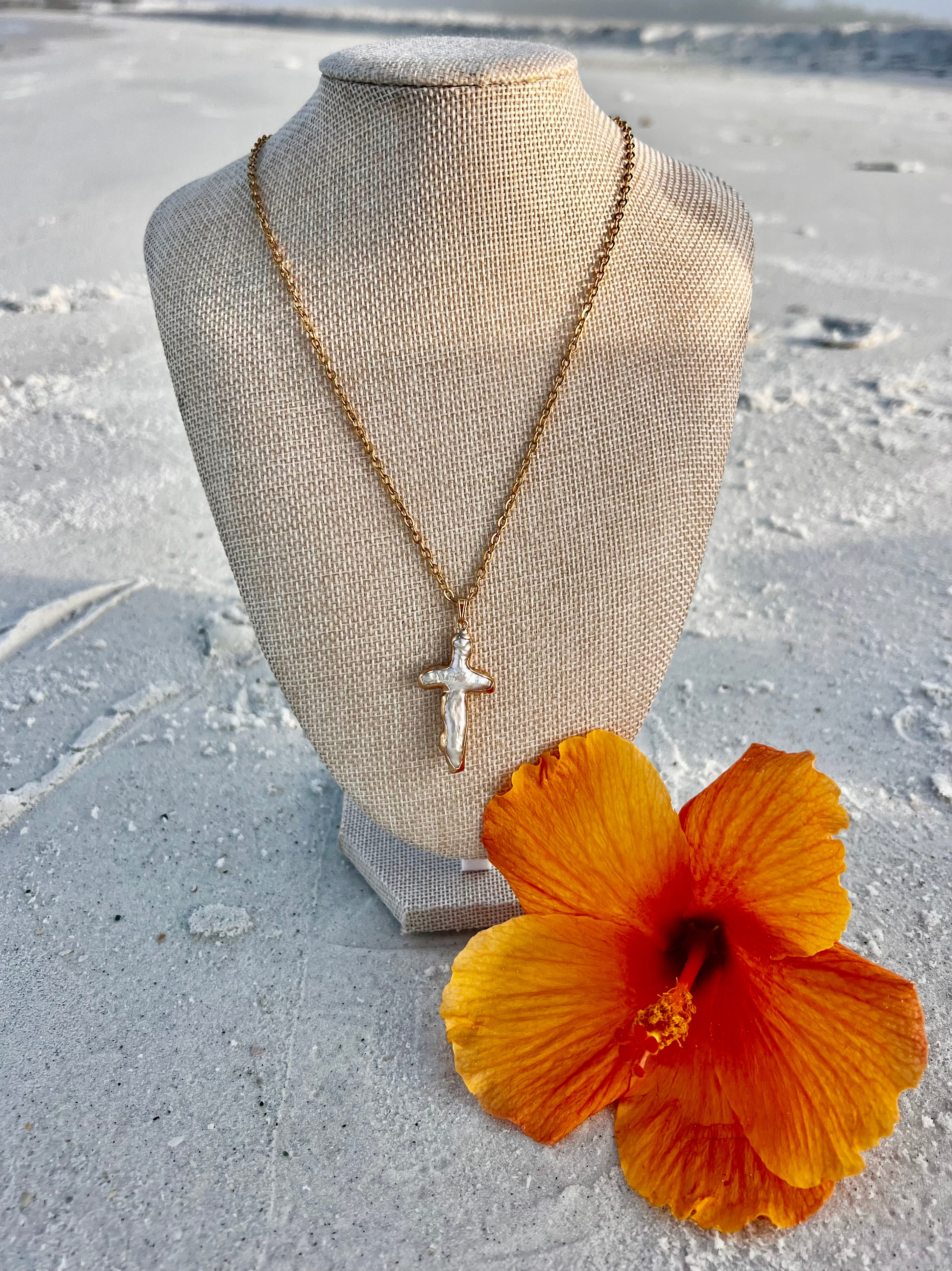 Baroque Pearl Cross Necklace